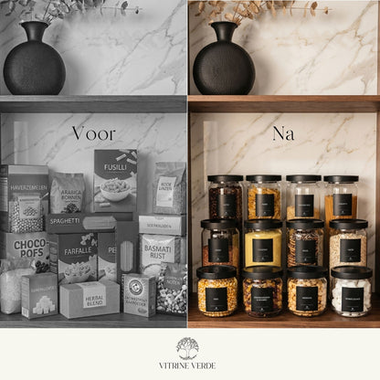 Vitrine Verde Storage Jars Set — 6 Glass Jars with Black Acacia Wood Lids